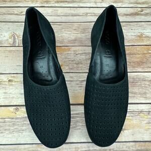 Ecco Womens Black Perforated Suede Leather Flat Comfort Shoes 10-10.5/41